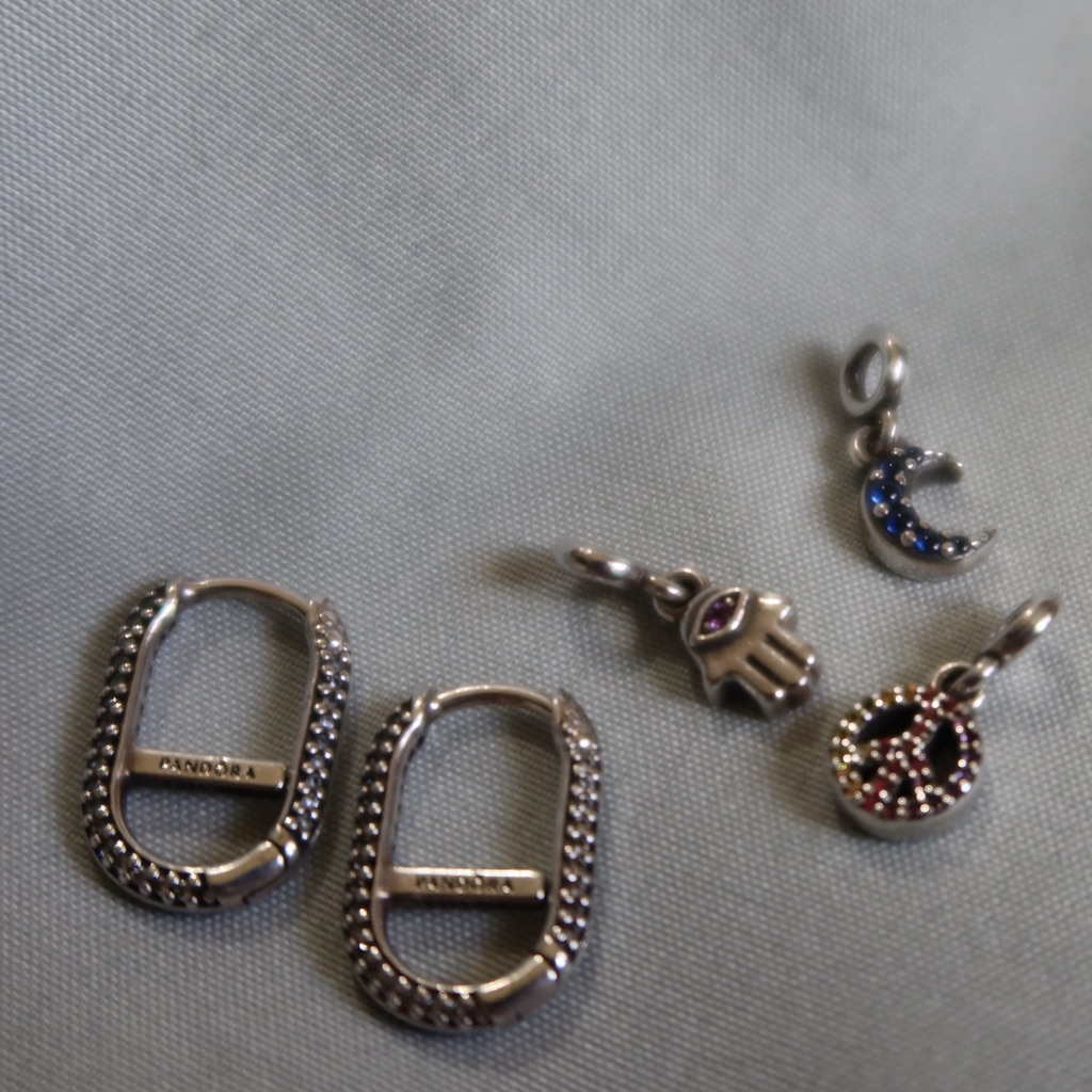 Pandora Silver Charms With Blue And Pink Details